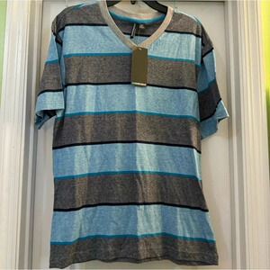 Hard Edge Short Sleeve Blue and Gray Striped Shirt